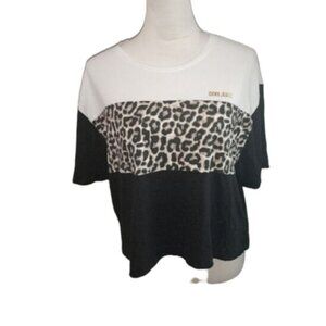 DKNY Size L Color Block  Cheetah Print Cropped Short Sleeve Size L